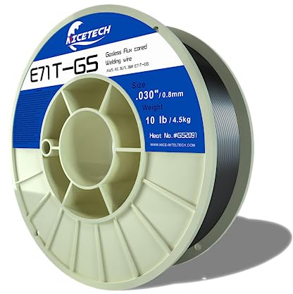 NICETECH, Gasless Flux Cored Welding Wire, Carbon Steel, E71TGS. 030-Diameter, 10 Pounds Spool, Silver, Package of 1