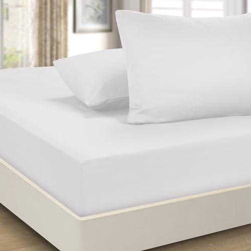 Imperial Rooms King Size Fitted Sheets - Extra Deep Brushed Microfiber White Bed Sheets 40cm/16 Easy Care Soft Fitted Bed Sheet - Shrinkage and Fade Resistant