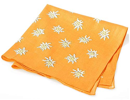 Breiter Edelweiß Trachtentuch Nickituch Trachten-Nickituch Schal Tuch aus 100% Baumwolle 50 x 50 cm – Orange