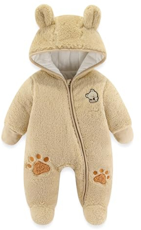 JiAmy Combinaison Bebe Garcon Fille Hiver Polaire Combipilote Pilote Bébé Manteau à Capuche Manches Longues Ours Combinaison de Neige 0-12 Mois