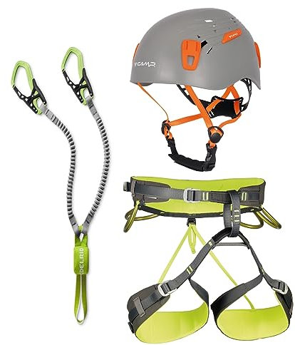 EDELRID Klettersteigset Cable Kit + Klettergurt Camp Energy + Helm Camp Titan Grey 54-62cm (Größe XS (Taille 58-68cm, Oberschenkel 39-49cm))