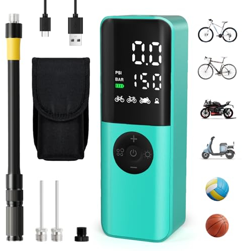 GPUTEK Elektrische Fahrradpumpe, Mini Luftpumpe Fahrrad 150PSI mit Digitales Druckmessgerät, Bike Pump Elektrisch Aufladbar mit Ventilzubehör für Rennrad, Mountainbike, E-Bike, Motorrad