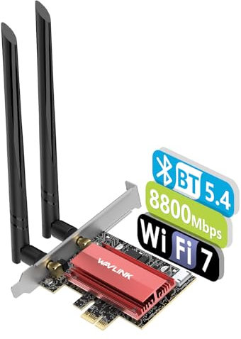 WAVLINK WiFi 7 PCle Tarjeta de Red BE8800,Tri-Band BE200 con Bluetooth5.4,Soporte de Perfil bajo,MU-MIMO,disipador de Calor,para PC de sobremesa con Windows 10/11, No admite Placas Base AMD