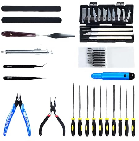 Verktygssats för 3D-skrivare, modellbygge tillbehör med snidkniv, nåltweezers spade, degradverktyg, snidkniv, nålfilar för borttagning utjämning, avgradning, gravering, borrning