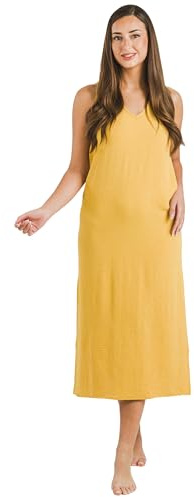TRAMAS+ Vestido Mujer Verano Bambula, Vestido de Tirantes, Estilo Casual y Fresco, Ideal para Diario, Playa o Vacaciones - XL, Amarillo Mostaza