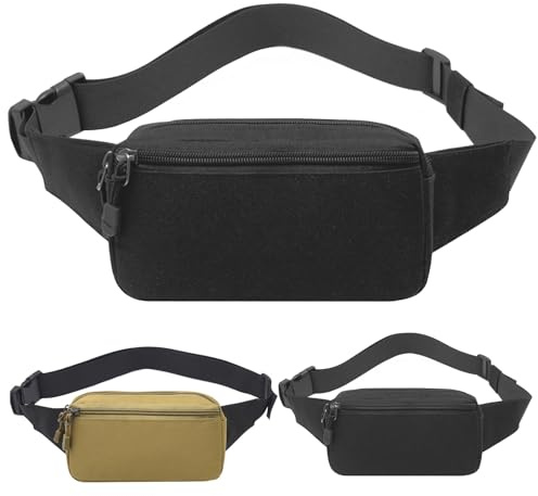 Kompakte und stilvolle Bauchtasche, Bauchtasche für Herren und Damen, 2 Taschen für Reisen, Wandern und den täglichen Gebrauch (wasserabweisend, verstellbar, sicherer SBS-Reißverschluss), Schwarz