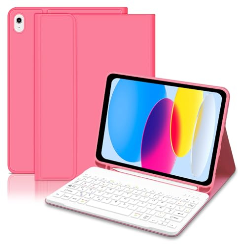 Lielax Coque Clavier pour iPad A16 11 Generation 2025 11/10 Ème 2022 10.9 | Clavier iPad 11/10 Étui Magnétique Détachable Bluetooth Keyboard avec Porte Crayon, Français AZERTY Layout, Rouge