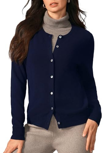 KVSS Women's 100% Pure Cashmere Cardigan Sweaters Machine Washable Crewneck Cardigans Button Up Long Sleeve for Winter