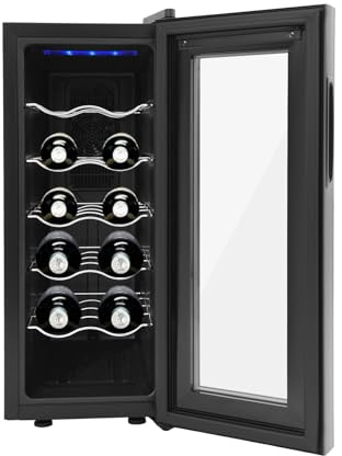 Hurrylying 12 botellas de vino, gabinete climatizado, pantalla LED y panel táctil intuitivo, hay cinco estantes, familia, oficina, hotel, bar, club, rango de refrigeración del 55 % al 75 %