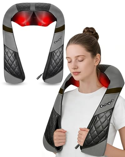 Shiatsu Neck and Shoulder Massager with Heat - Electric 3D Deep Tissue Kneading for Back, Waist and Limbs Pain Relief - Plug-in for Home/Office/Car, Unisex for Office Workers