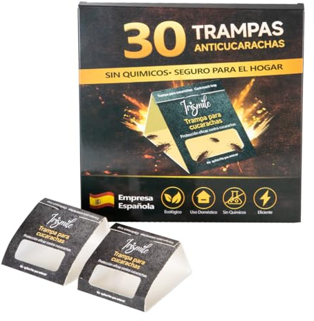 IRISMILE® Trampas para Cucarachas 30 Piezas - Adhesivo Extra Fuerte con Atrayente Sin Químicos - Seguro para Niños y Mascotas - Maxima Calidad - Mata cucarachas para hogar