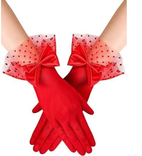 PureBowlic Eleganta spetshandskar för kvinnor, korta vintage handledslängdshandskar i andningsbar polyester, klassisk retrodesign för bröllop tefest formella evenemang sommar för tillfällen, svart vit