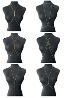 Tornito 4-8Pcs Sexy Body Chain Belly Waist Chain Necklace Summer Beach Bikini Bra Body Jewelry for Women Gold Tone (B1:6pcs, Gold Tone)
