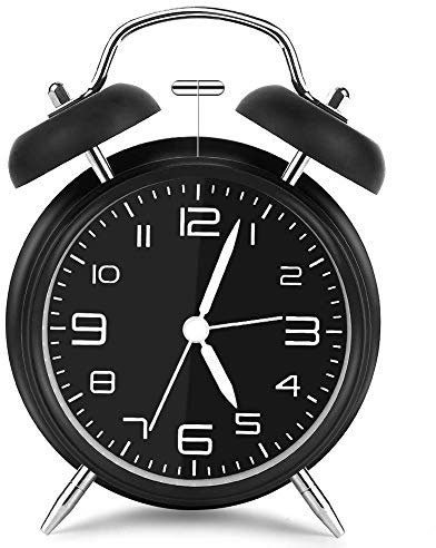 Vegena Sveglia a Doppia Campana, Sveglia da Comodino Segnale d'allarme a Volume Elevato Quarzo Analogico Sveglia Viaggi Vintage 4 Pollici Grande Quadrante Senza Ticchettio con Luce Notturna(Nero)