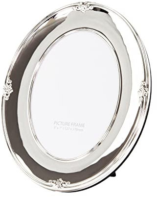 Happy Homewares Traditional Oval Silver Plated Metal 5 x 7 Single Picture Frame Lacquer Coated with Black Velvet Back