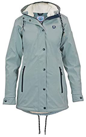 MADSea Damen Regenmantel Friesennerz mit Teddyfleece warm gefüttert Regenjacke wasserdicht, Farbe:hellblau, Größe:44