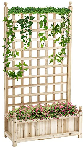 Outsunny Hochbeet Pflanzkasten mit Rankgitter Blumenkasten Rankkasten Rosenbogen mit Rankhilfe für Kletterpflanzen Garten Holz Natur 64 x 28 x 120 cm