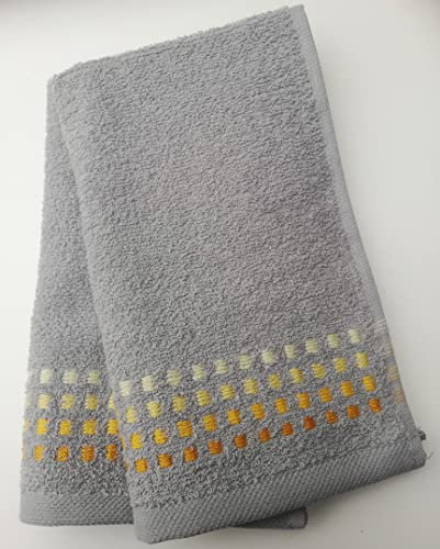 Sue Rossi Ltd 100% Portuguese Cotton Guest Towels Hand Kitchen Towel Face Cloth 30 x 50 cm Pack Of 2 (Yellow - Silver Grey)