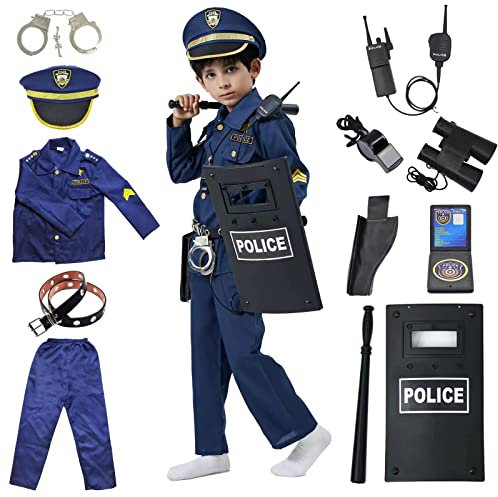 ZUCOS Déguisement Costume de Policier de Luxe Kit de Jeu de Pôle pour Enfants Halloween Carnaval Anniversaire Cadeaux de Noël Garçons 3-4 ans
