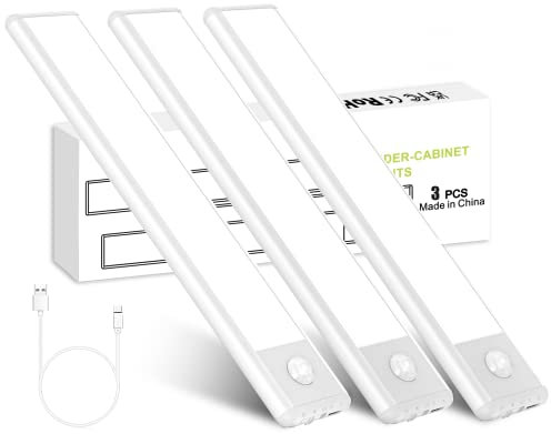 FLOWood Unterbauleuchte Küche 30 Leds, 3 Stück, Led Schrankbeleuchtung, 1200 mAh Bewegungssensor Led Lichtleiste, 250Lm Homelife-Bewegungssensor-unterbauleuchte für Treppen, Schlafzimmer, 20CM