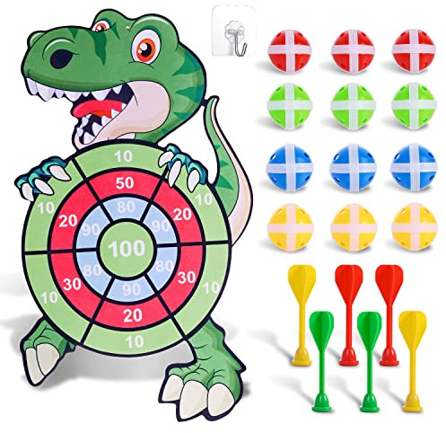 30 Large Dinosaur Dart Board for Kids with 12 Sticky Balls,Outdoor Garden Games Kids, Cartoon Animal Dart Board Toys for Kids 3-12 Years Childrens Boys Girls Birthday Christmas Stocking Stuffers