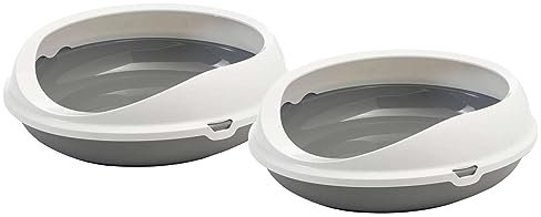 PETGARD 2er Sparpack ovale Katzentoilette Katzenklo Schalentoilette mit Rand Weiss-grau