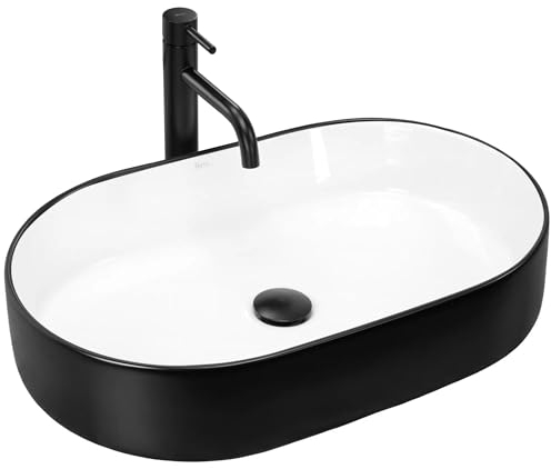 Rea Aufsatzwaschbecken NADIA 60 BLACK MATT/WHITE Waschtisch Handwaschbecken Waschschale Waschbecken für Badezimmer aus hochwertiger Keramik 38,5 x 61 x 12 cm (schwarz)