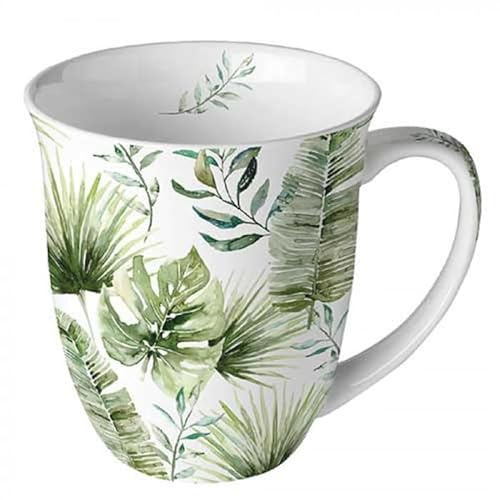 Ambiente kaffekopp handtag mugg tekopp mugg 0,4 l fint ben Kina porslin exotiska blad urwald serie jungle leaves