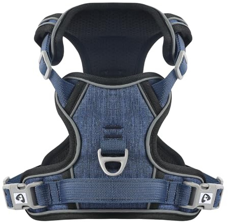 COMSLE Pettorina Cane Taglia Grande Media Piccola, Riflettente Pettorina Anti Tiro per Cani Regolabile con Doppio Anello, Imbracatura Cani Traspirante, Blu Scuro, L