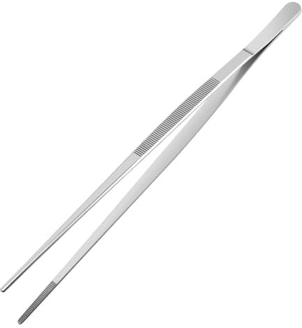 Pinze da cucina professionali in acciaio inox, 30 cm, con punte seghettate per grigliare, arrostire, guarnire e servire, pinza di precisione per cucina, barbecue e ristorante (argento)