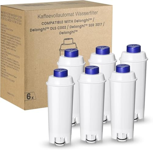 Mutital Coffee Machine Filter, Delonghi Filter Replacement for DLSC002, Delonghi Magnifica Evo, Dinamica Plus, ESAM, ETAM, BCO, EC. Activated Carbon Water Filter Cartridges Softener (6 Pcs)
