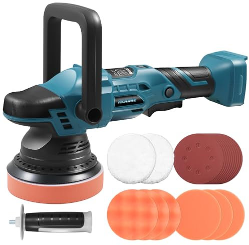 Akku Poliermaschine, 6 Geschwindigkeit Auto Poliermaschine, 5200RPM 5 Zoll Kabellos Poliermaschine 21pcs,125mm exzentrisches Poliermaschine für Wachsen/Autodetaillierung, für Ma-kita 18V (ohne Akku)