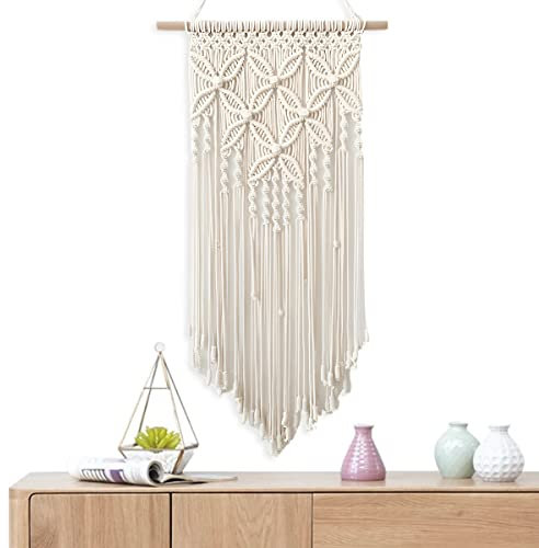 Guniata Boho Makramee Wandbehang,Wandteppich,Wandkunst Boho aus Baumwolle,Handgefertigter Makramee Wandteppich,für Schlafzimmer und Wohnzimmer(Beige)