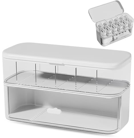 Doppio Strato Scatola Trasparente per l'Organizzazione dei Cavi, Scatola di Immagazzinaggio per Cavi Dati con 6 Scomparti, Scatola Organizer per Cavi Usb, per Casa, Ufficio, Scrivania (Bianco)
