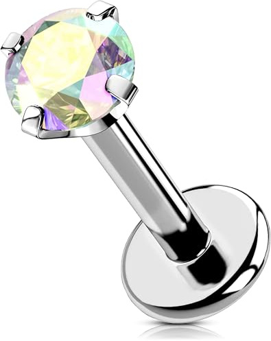 OUFER Body Piercing Lip Piercing Jewellery 16G Helix Piercings Internally Labret Earring 5/6/8/10/12mm Labret Piercing Stud Tragus Conch Cartilage Flat Back Earrings