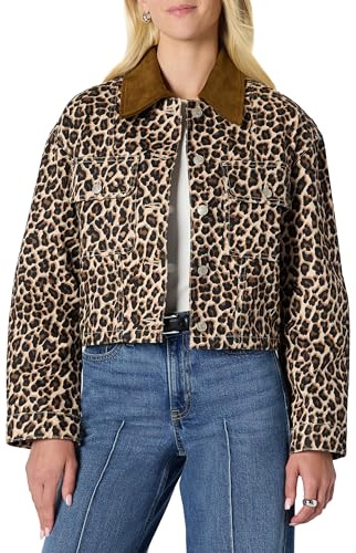 Amazon Essentials Women's Oversized-Fit Cropped Denim Jacket with Contrast Corduroy Collar