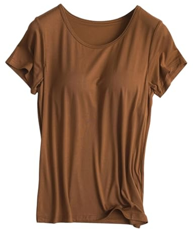Generisch 2026 - Camiseta con sujetador integrado para mujer, tops activos acolchados, manga corta, blusas, camisas casuales suaves para entrenamiento, yoga, café, 3XL