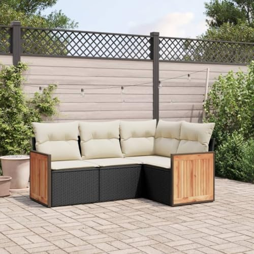 Frdhee Juego de muebles de jardín para balcón, 4 piezas, juego de sofá de jardín con cojines de ratán negro de polirratán, grupo de asientos para jardín de invierno, balcón, terraza, se puede montar