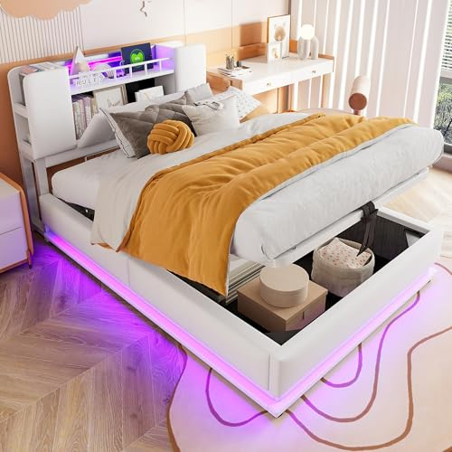 kowdom Enkelsäng, klädsäng, 90 x 200 cm med LED och USB – hydrauliskt förvaringsutrymme, sammetsskydd, beige, ribbotten, barnsäng, gästsäng för små rum och ungdomsrum