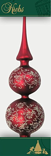 Christbaumdoppelspitze rot matt mit Dekor, 33 cm