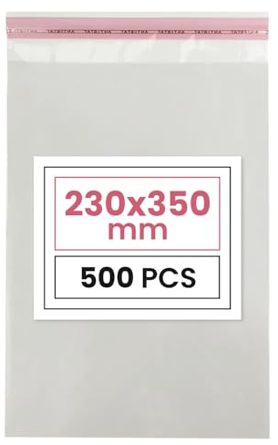 Netuno 500 PP sachets transparents autocollants 23x35 cm solides | pochettes plastiques PP · sachets cellophane transparents pour documents A4, magazines, vêtements, photos, livres & cadeaux