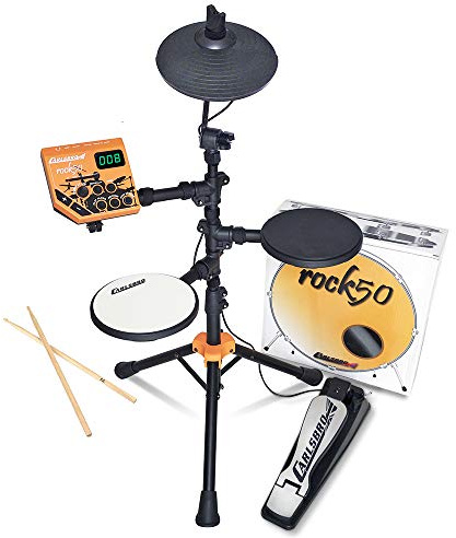 Carlsbro Rock50 Childrens Electric Drum Set, Kids Electronic Drums Kit | 3 drum pads, cymbal pad, bass pedal, drumsticks, headphone support, 50 lessons