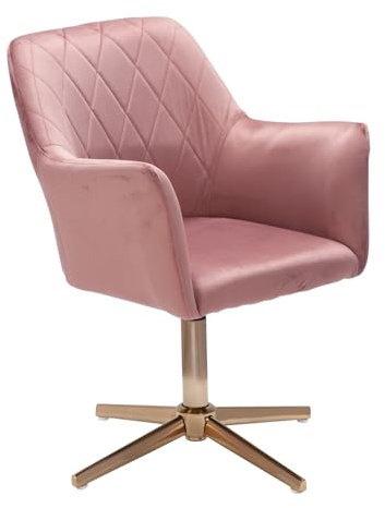 FineBuy Chaise De Bureau 80-97 cm Velours Rose | Chaise Design Pivotant avec Accoudoirs et Dossier | Chaise Coquille 120 kg | Fauteuil Pivotant sans des Rôles