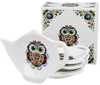 DUO ETNO 4er-Set Teebeutelhalter OWL New Bone China Porzellan