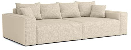 FEDVE Rio Couch Big Sofa mit Schlaffunktion | 300x140 cm | Modernes, ausziehbares Sofa im LOFT-Stil | Praktische Bettkästen| Perfekt für Wohnzimmer und Schlafzimmer, Creme + Beige