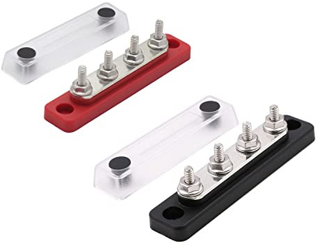 Gloaso CC 12V - 48V Busbar Bloc de Distribution D'alimentation 100A, en cuivre Bus Bar, 4x 3/16 Boulons de Borne Barres de Distribution D'énergie pour Voiture Camion Bateau RV Solaire, 2 paquets