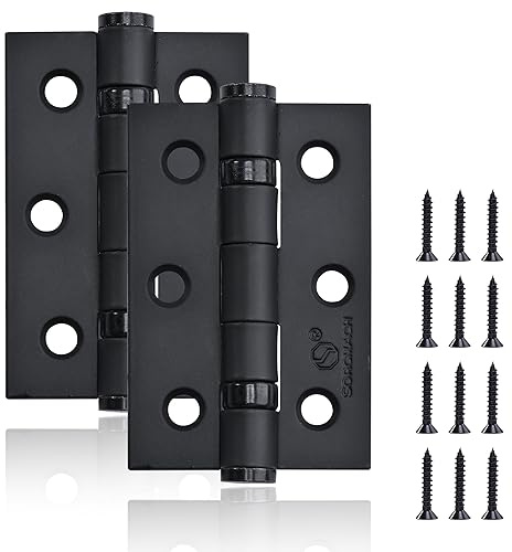 2 Pcs Black Door Hinges 75 mm Hinges for Internal Doors Ball Bearing External Door Hinges Matte Black Heavy Duty Outdoor Hinges for Wood