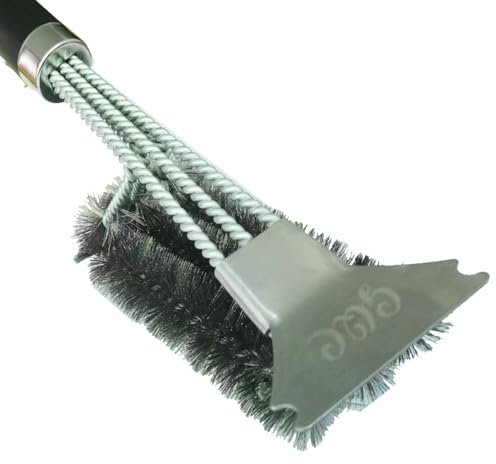 GQC Cepillo de limpieza y raspador para parrilla de barbacoa, cepillo de alambre para parrilla, limpiador de parrilla de acero inoxidable de 18.3 pulgadas, accesorios y herramientas seguros para