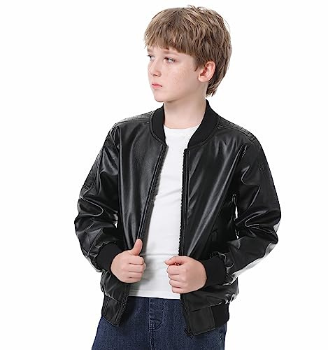 JYCPFLIT Boys Fashion PU Leather Motorcycle Jacket kids Faux Leather Jackets Coat Children's Outerwear Black 3-13 Years