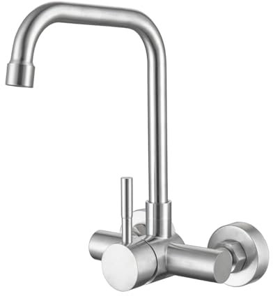 ONECE Robinet de Cuisine Mural 11cm(± 1,5 cm), Distance des Trous d'eau Chaude et Froide 110mm, Mitigeur Rotatif à 180°, Aérateur Démontable, Robinettrie Evier Encastré en Acier Inoxydable 304, Brossé